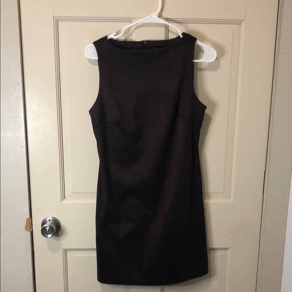 Classic Sleeveless Brown Suede Sheath Dress
